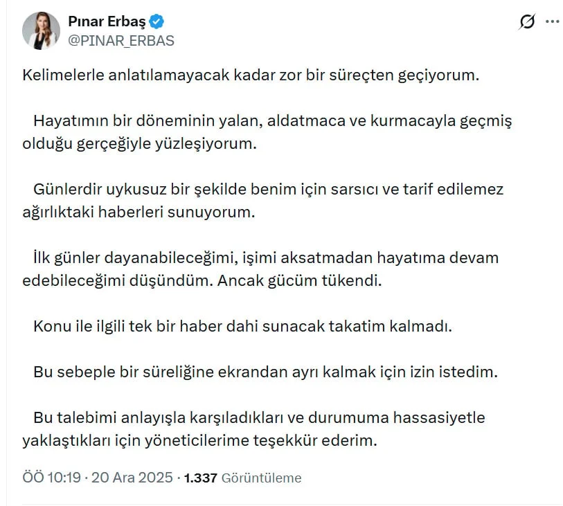 Haber Spikeri Pınar Erbaş Sessizliğini Bozdu “Gücüm Tükendi” (1)