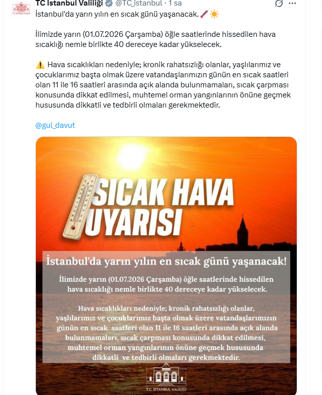 İstanbul İçin Kritik Sıcaklık Uyarısı 1 Temmuz'da Dışarı Çıkacaklar Dikkat!